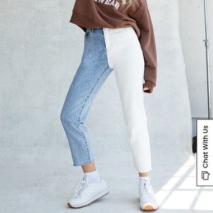 White and blue straight leg jeans